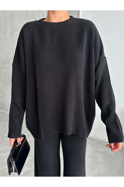 Laluvia Nou set de tricotaje negre cu nervuri