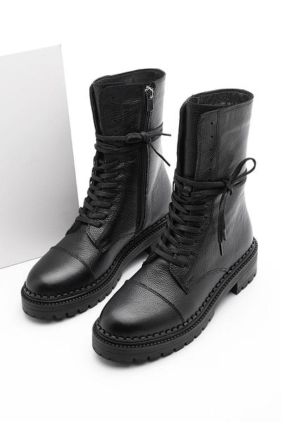 Marjin Γυναικείες μπότες από γνήσιο δέρμα Lace Up με φερμουάρ και οδοντωτή σόλα Mascara Daily Boots Viscose Black