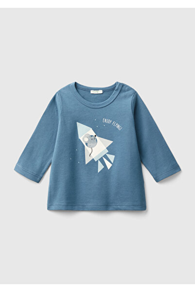 United Colors of Benetton Indigo Baby T-shirt - Water Print, Hidden Button, L...