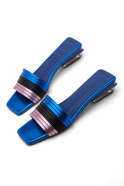 Marjin Damen-Slipper mit Absatz Transparenter Absatz Metallic-Farbe Telar Saxe Blau