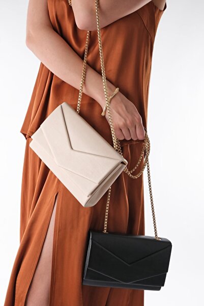 Marjin Women's Hand&Shoulder Bag Gold Color Chain Strap Ginle Beige