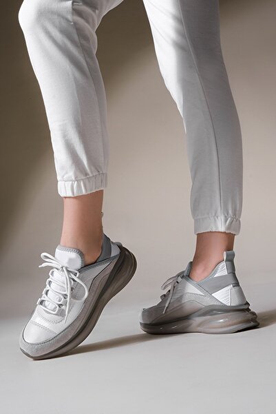 Marjin Unisex Sneaker Transparent Sole Lace-Up Sports Shoes Gunes White