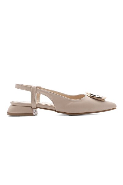 Marjin Women's Pointed Toe Open Back Buckle Ballerina Kense Beige