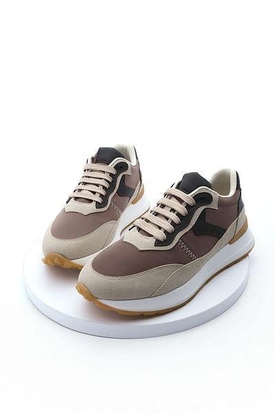 Marjin Men's Sneakers Parachute Fabric Detail Thick Sole Lace-Up Sports Shoes Kosev Beige