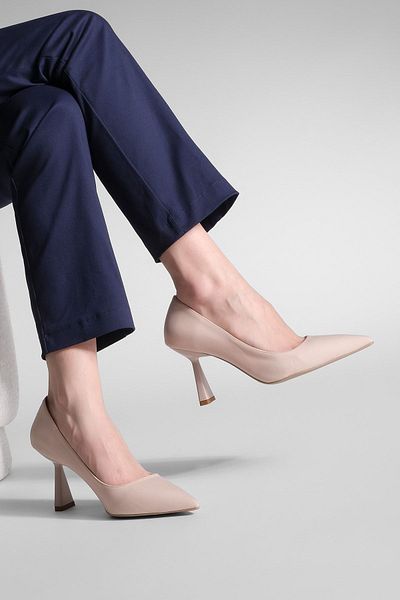 Marjin Women's Stiletto Pointed Toe Heeled Shoes Goles beige