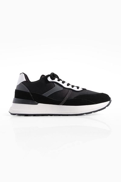 Marjin Men's Sneakers Parachute Fabric Detail Thick Sole Lace-Up Sports Shoes Kosev Black