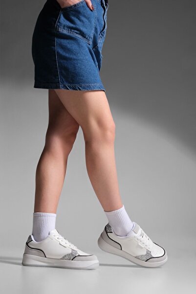 Marjin Women's Sneakers High Sole Lace-up Sequin Sneakers Tizay Silver