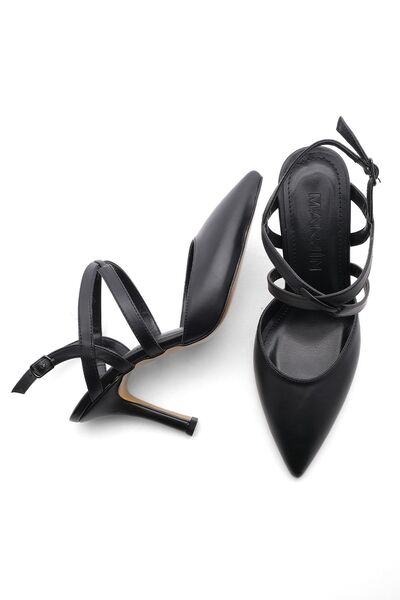 Marjin Women's Stiletto Pointed Toe Open Back Heeled Shoes Rune Black