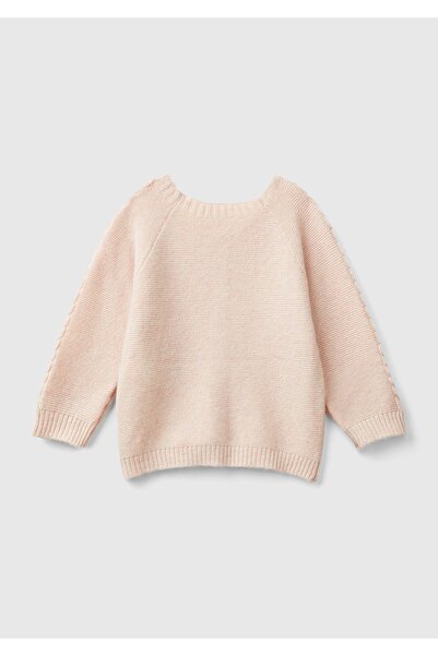 United Colors of Benetton Powder Pink Crew Neck Cardigan - Buttoned and Knitted Detail
