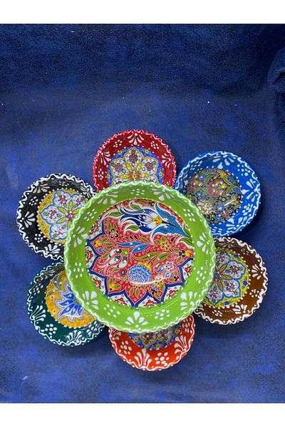 NADİR Snack Bowl Green Tile Ceramic Turkish Delight Bowl Treat Bowl Set of 7