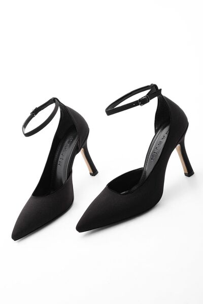 Marjin Women's Stiletto Pointed Toe Ankle Strap Heeled Shoes Yovake Black