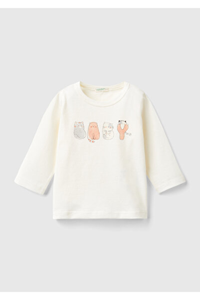 United Colors of Benetton White Mix Baby T-shirt - Water Print, Hidden Button...