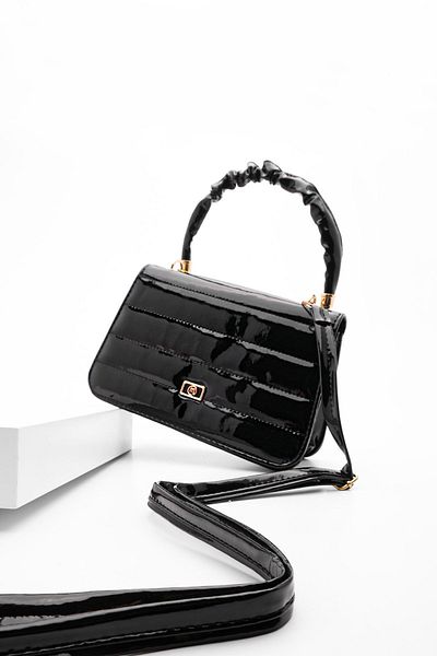 Marjin Women's Hand&Shoulder Bag Crossbody Bag Length Black Patent Leather