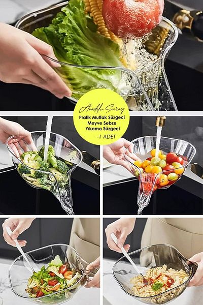 Anadolu Saray Multifunctional Practical Vegetable Fruit and Pulses Washing Kitchen Strainer Countertop Side Mica Kitchen Strainer