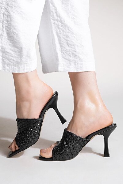 Marjin Dámské proutěné pantofle na podpatku Valite Black