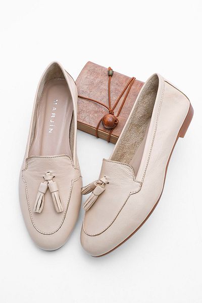 Marjin Damen Echtleder Loafer Komfort Schuhe Reyla Beige