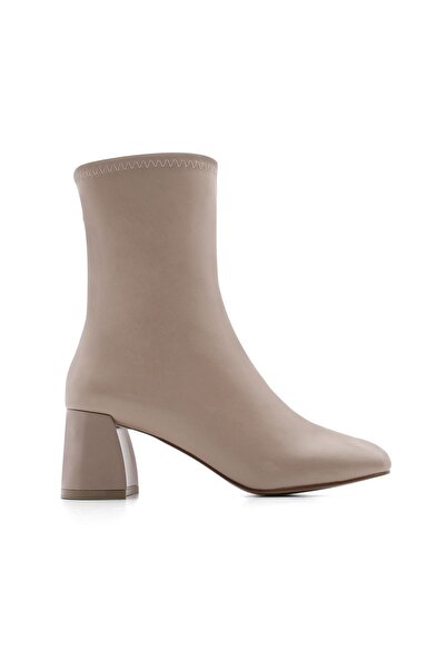 Marjin Dámské kozačky na podpatku s tupou špičkou na zip Nonas béžová