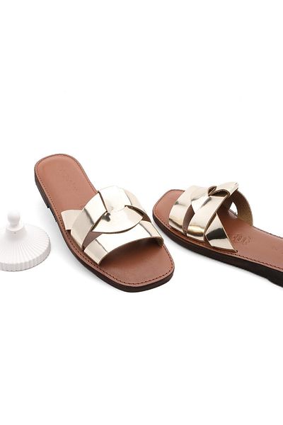 Marjin Women's Genuine Leather Eva Sole Daily Slippers Vosle Gold