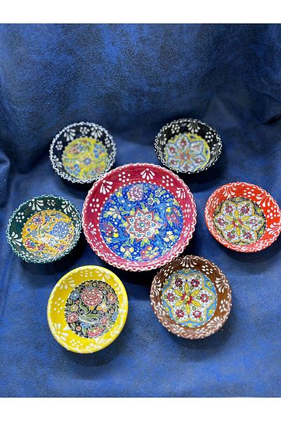 NADİR Snack Bowl RED Tile Ceramic Turkish Delight Bowl Treat Bowl Set of 7