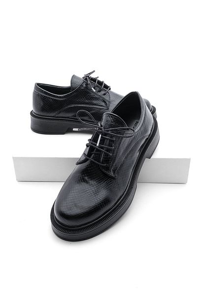 Marjin Women's Oxford Shoes Lace-up Masculine Casual Shoes Tisat Black Snake