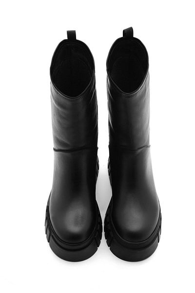 Marjin Damen-Freizeitstiefel aus echtem Leder, dicke, gezackte Sohle, Gasner schwarz