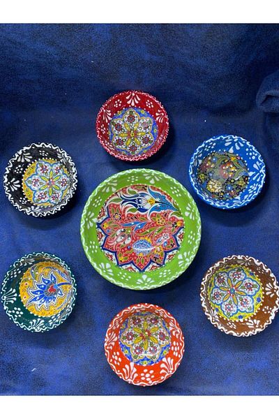 NADİR Snack Bowl Green Tile Ceramic Turkish Delight Bowl Treat Bowl Set of 7