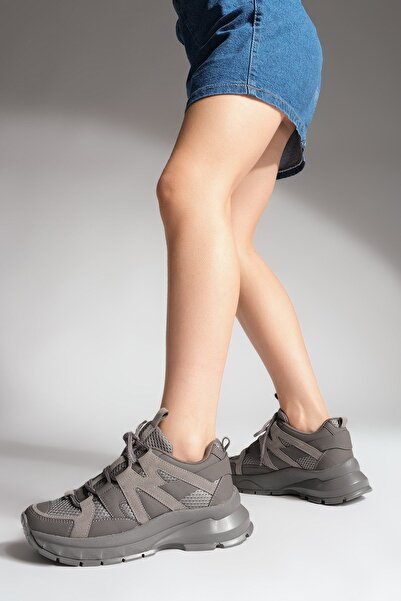 Marjin Women's Sneaker Lace-Up Thick Sole Sports Shoes Tale Gray