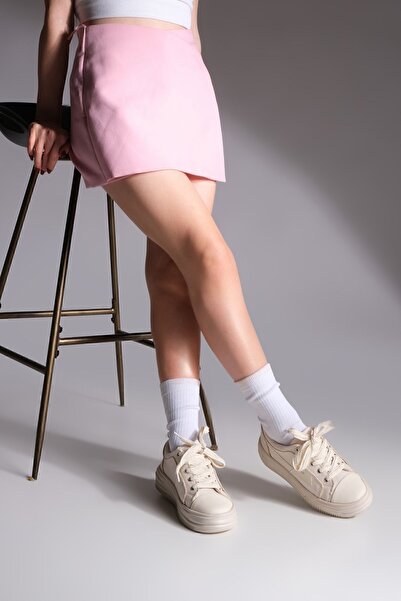 Marjin Women's Sneaker High Sole Lace-Up Sports Shoes Arhes ECRU