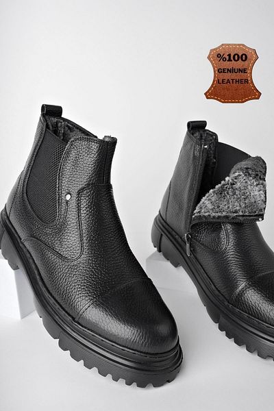MUGGO Herren Winter Chelsea Boots - Minjae Garantiert, Echtes Leder, Reißverschluss, Pelzige Eva Sohle