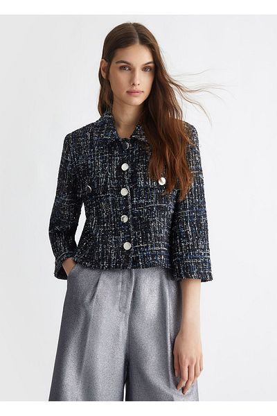 Liu Jo Classic Collar Short Tweed Black Women's Jacket - Wf4478t1040-n9697