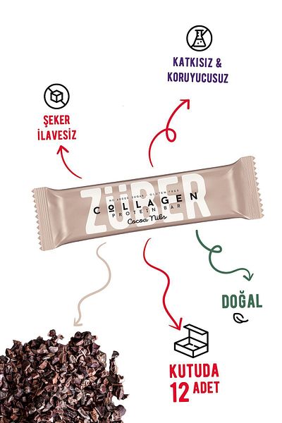 Züber Cocoa Colored Collagen Protein Bar - 35g x 12 Pieces