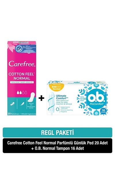 o.b. Normal Tampon 16 Pieces + Carefree Cotton Feel Normal Perfumed Daily Pad 20 Pieces