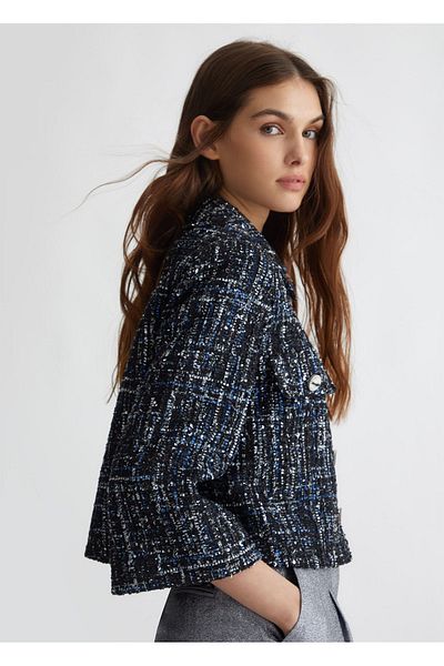 Liu Jo Classic Collar Short Tweed Black Women's Jacket - Wf4478t1040-n9697