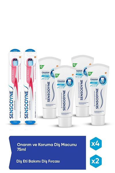 Sensodyne معجون أسنان X4 بدقة إصلاح وحماية 75 مل + فرشاة أسنان X2