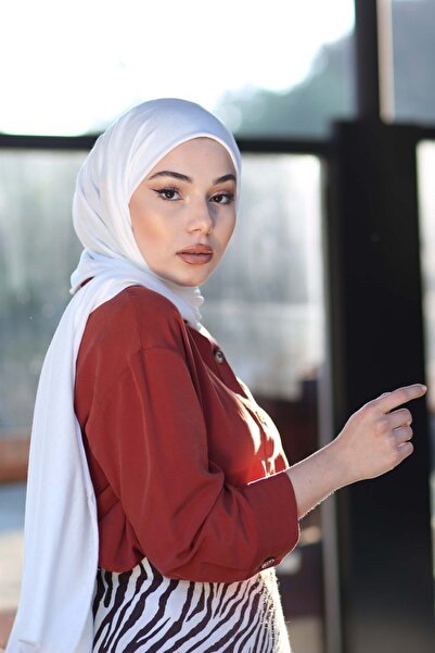 Organic Μοντέλο χτενισμένο βαμβακερό σάλι Hijab - Λευκό