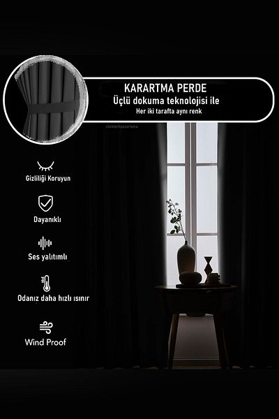 Madame Dower Crown Migraine Anthracite Blackout - Blackout Background Curtain Binding Belt