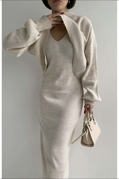 Perry Boutique Πλεκτό φόρεμα πουλόβερ σετ δύο τεμαχίων