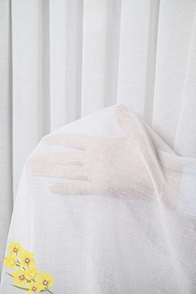 Madame Dower Extra Gramaged - Non-wrinkle No Ironing Natural Linen Tulle Curtain, 1/3 Tight Pleat - Off White