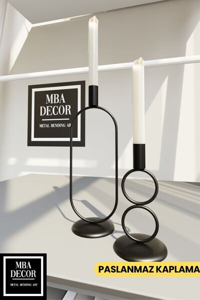 mba decor metal bending art Siyah Orbital Grow İkili Şamdan Mumluk - Dekorati...