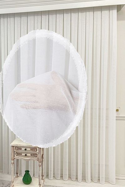Madame Dower Extra Gramaged - Non-wrinkle No Ironing Natural Linen Tulle Curtain, 1/3 Tight Pleat - Off White