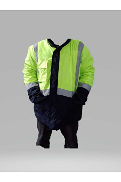 Yerli Reflektörlü Su Geçirmez Parka Kışlık Mont Sarı-Lacivert İş Montu Mühendis Montu