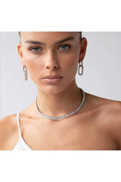 BORENO Kısa Baget Taşlı Dolgun Paslanmaz Çelik Su Yolu Kolye ( Gerçek Çelik; ...