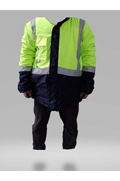 Yerli Reflektörlü Su Geçirmez Parka Kışlık Mont Sarı-Lacivert İş Montu Mühendis Montu