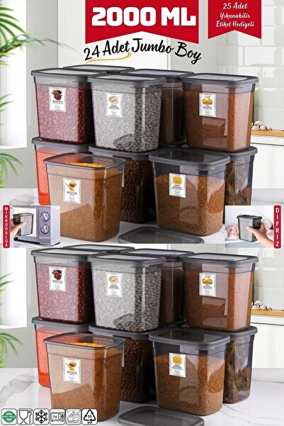 Nandy Home 24 Jumbo Size Anthracite Storage Containers - 2000 ml Rectangular