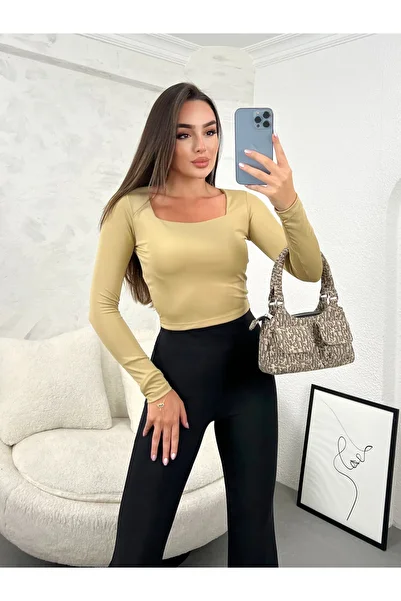 modavingo Camel Square Collar - Double Layer Women's Crop Badi