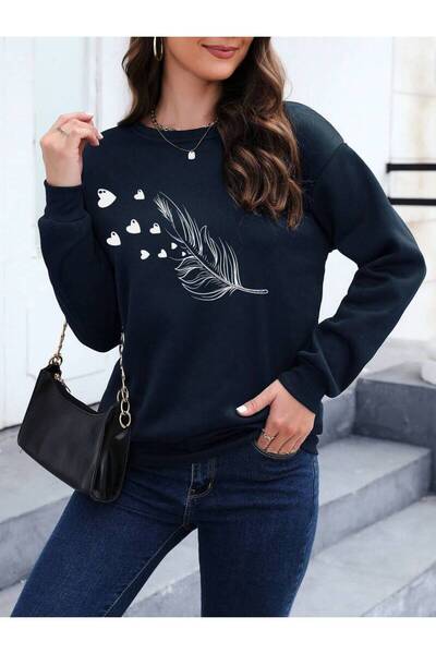 khufu سويت شيرت أسود بطبعة ريش - تريند