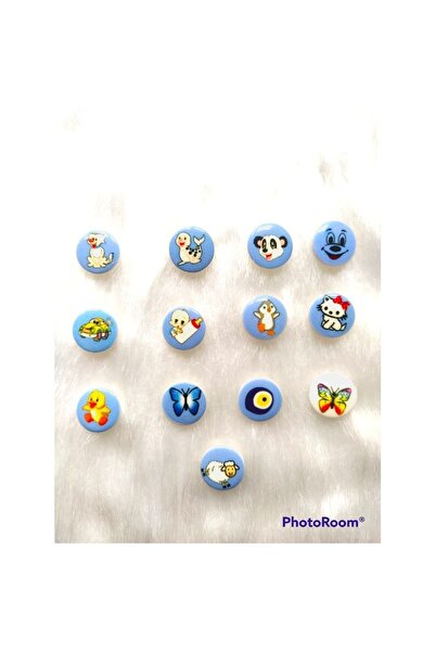 Zedhobi 24 Adet 15 Mm Yuvarlak Mavi Karışık Sevimli Desenli Düğme