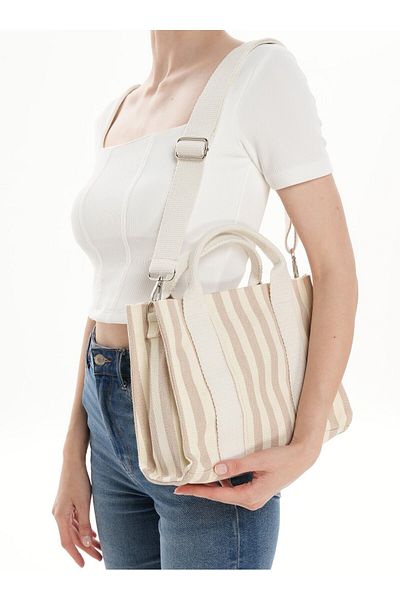 WITH-W Pachet de 2 - Geantă de damă tip crossbody cu mânere reglabile, model pânză în dungi Manuka Tnc1008