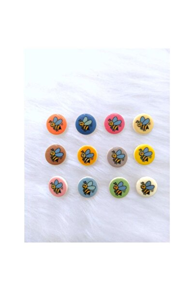 Zedhobi 24 Adet 15 Mm Yuvarlak Arkadan Delikli Renkli Arı Desen Düğme
