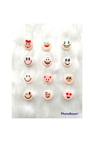 Zedhobi 24 Adet 15 Mm Yuvarlak Pembe Karışık Emoji Desenli Düğme